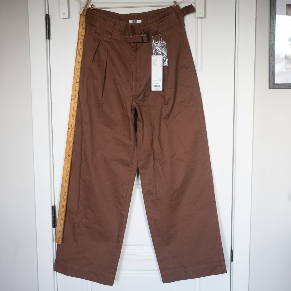 Uniqlo Women's Belted Pleated Wide Leg Pants 8 Brown